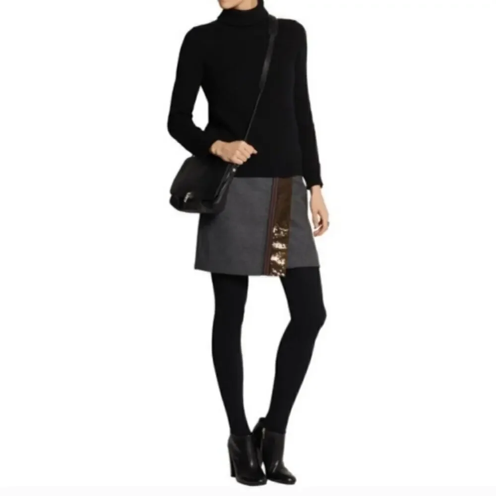 J. Crew gray wool blend faux wrap sequined mini skirt holiday back zip size 00
